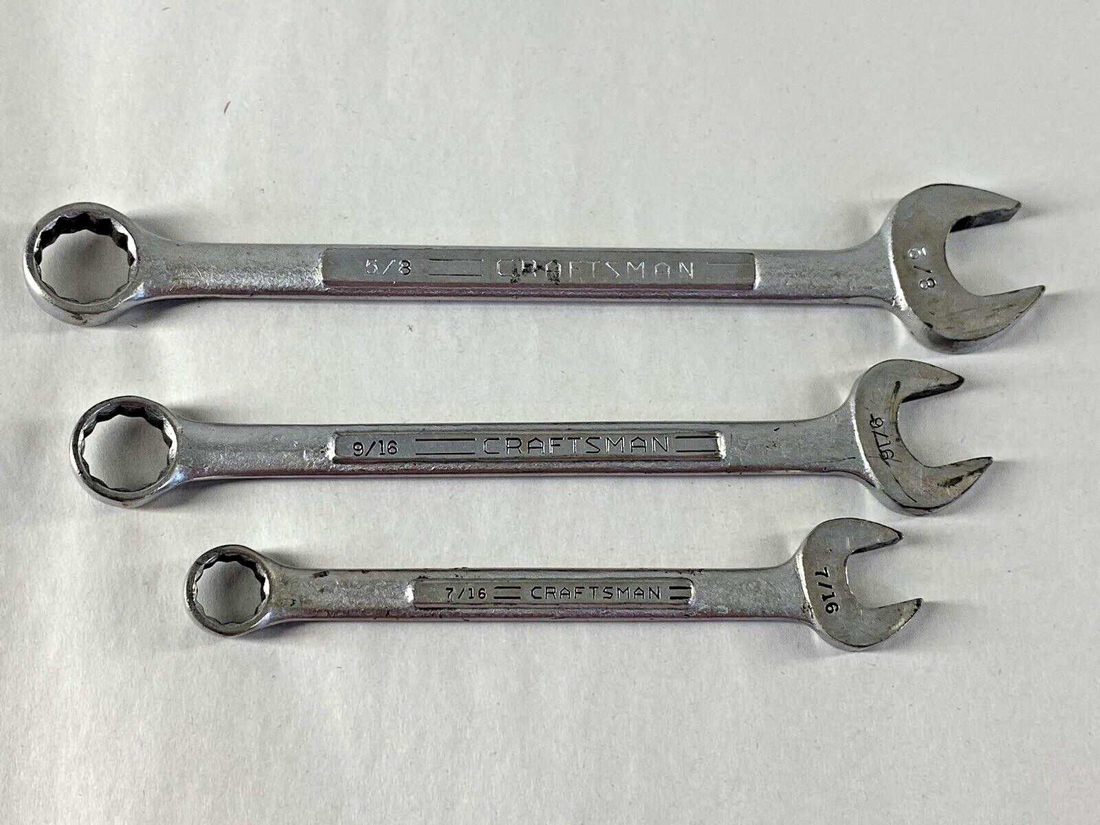 Lot of 3 Craftsman Combination Wrench 12 Point 5/8” 9/16” 7/16” Made In USA