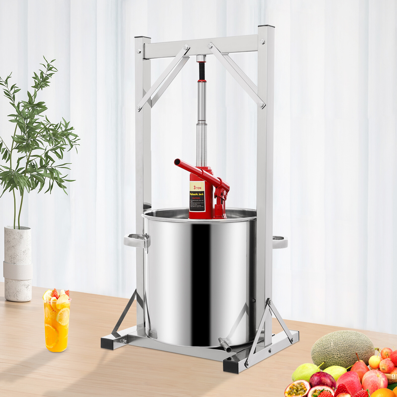 Fruit Wine Press, Stainless Steel Hydraulic Jack Press Extractor Silver