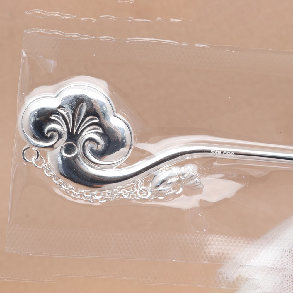 Pure S999 Fine Silver 999 Chinese Oriental Lucky Ruyi Hairpin 30-31g 6.4inch