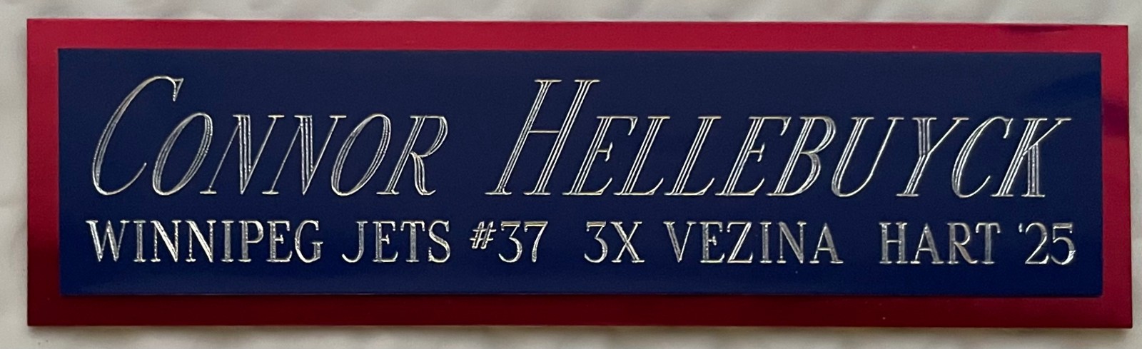 CONNOR HELLEBUYCK JETS NAMEPLATE AUTOGRAPHED Signed STICK-PUCK-JERSEY-PHOTO-MASK