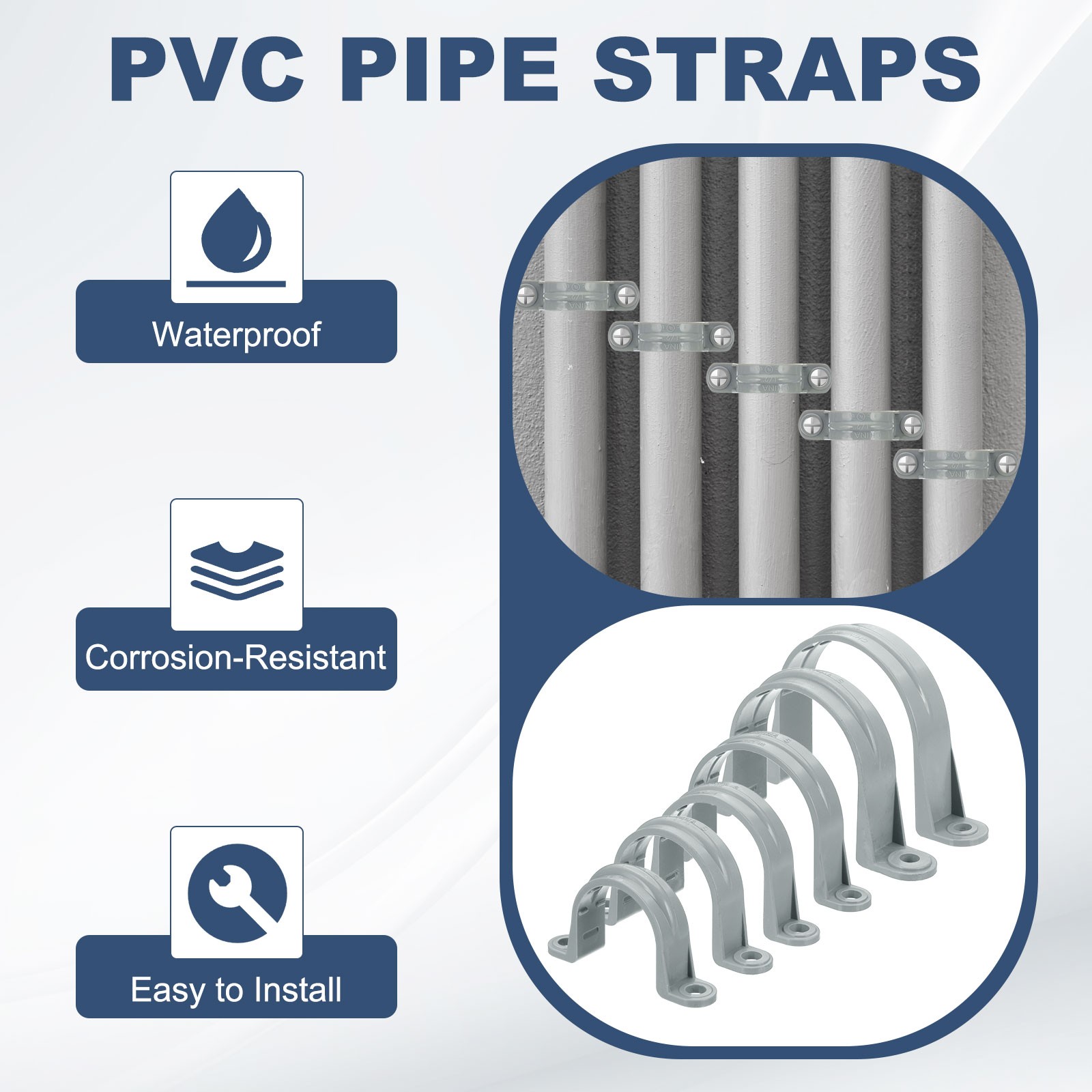 6Pcs 3" Plastic Conduit Clamp Pipe Strap 2 Hole Conduit Strap Gray