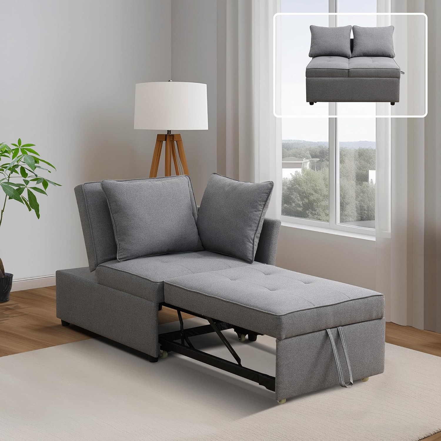 Sleeper Sofa 4-in-1 Convertible Ottoman Couch Bed Modern Sackcloth Futon Sofa