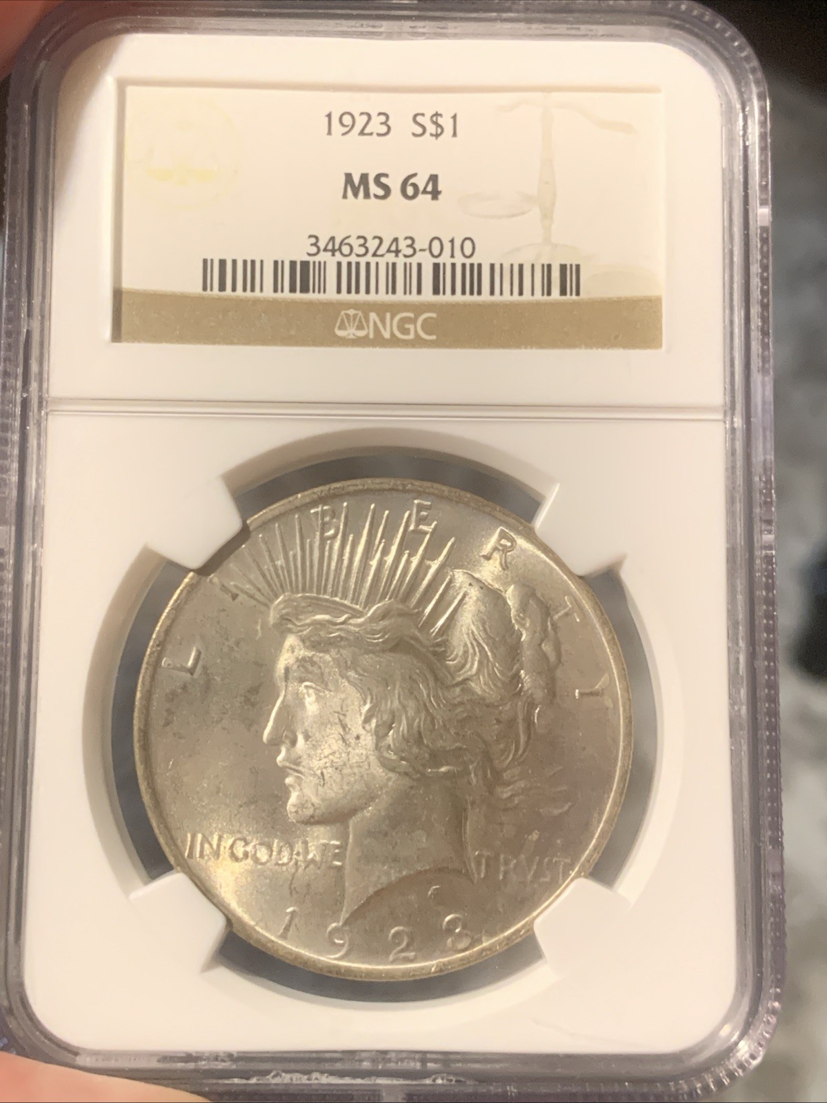 1923-P  $1 PEACE SILVER DOLLAR  "PHILADELPHIA MINT"  NGC MS64