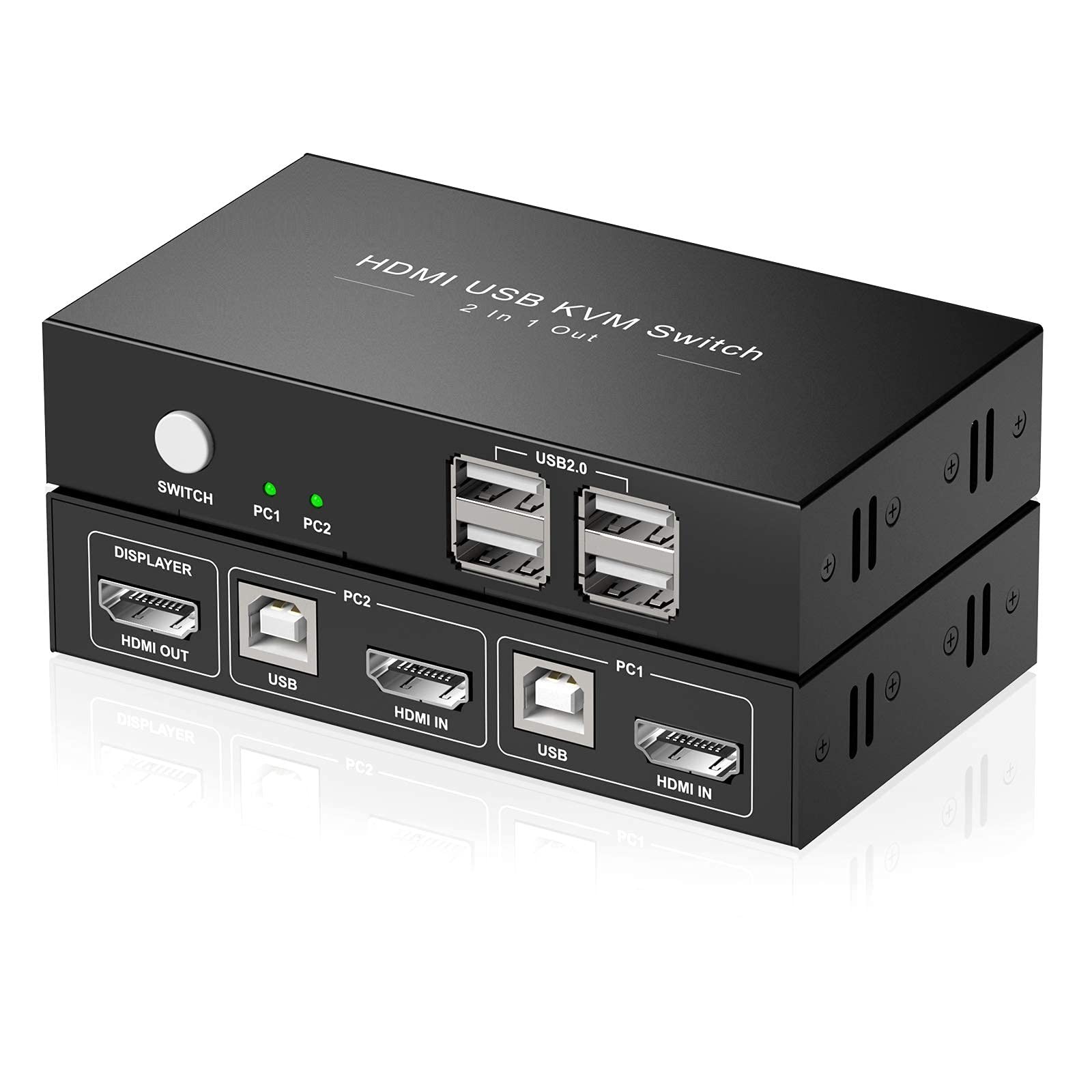 HDMI KVM Switch 1 Monitors 2 Computers, USB KVM Switches Sharing 4 USB, Wirel...