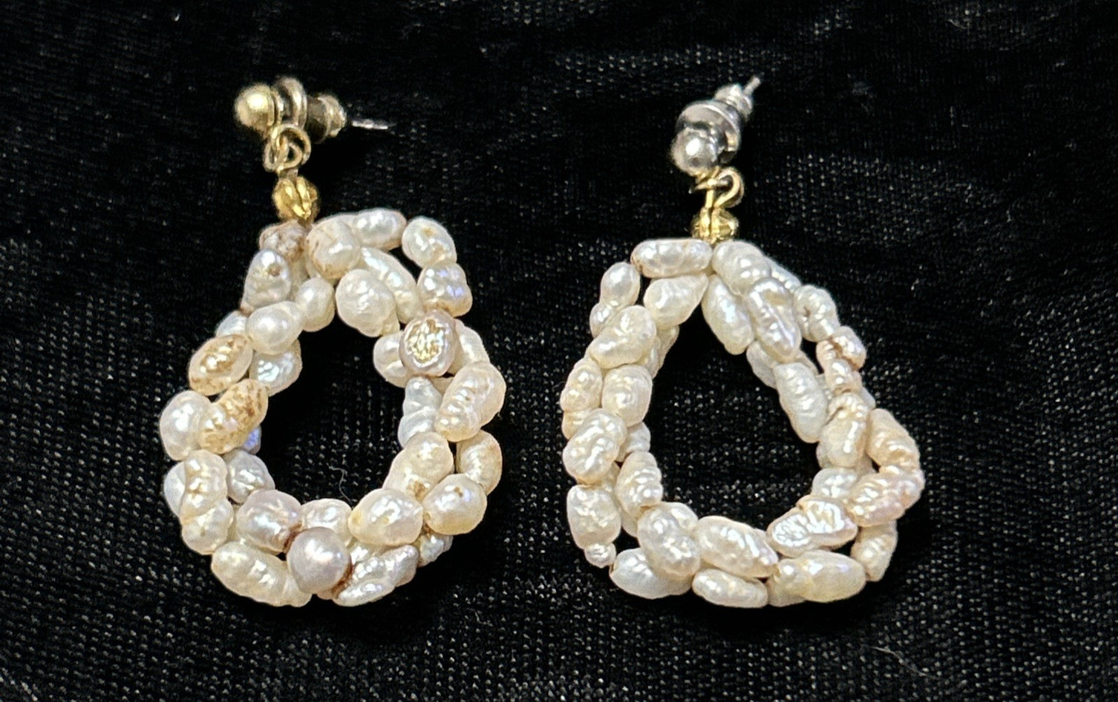 Vintage White Twisted Seed Bead Dangle Earrings - 1.5" Long