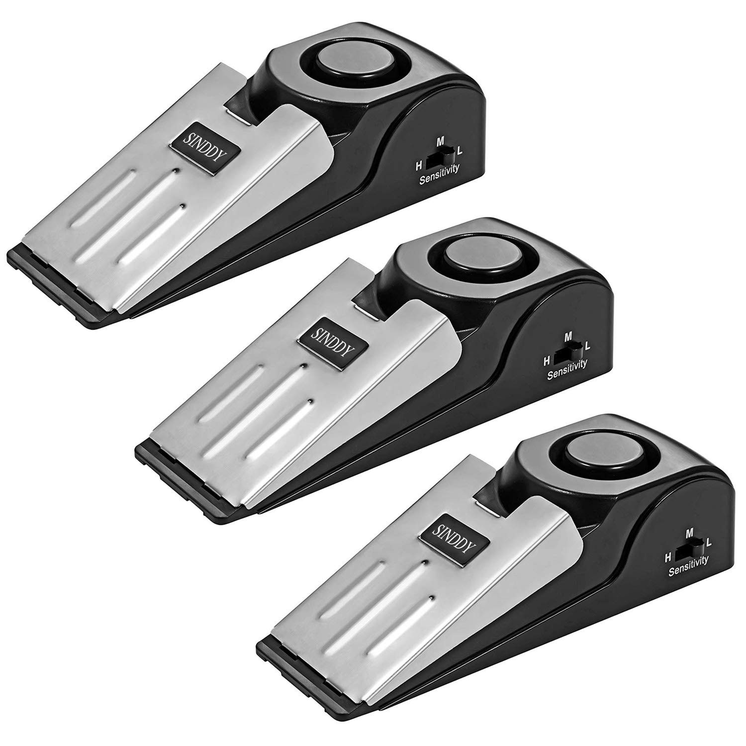 3-Pack Upgraded Door Stop Alarm -Great for Traveling Black & Stainless Steel