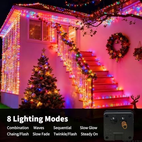 Multicolored Solar String Lights 480 LED 157FT - 8 Modes, Waterproof Twinkle Lig