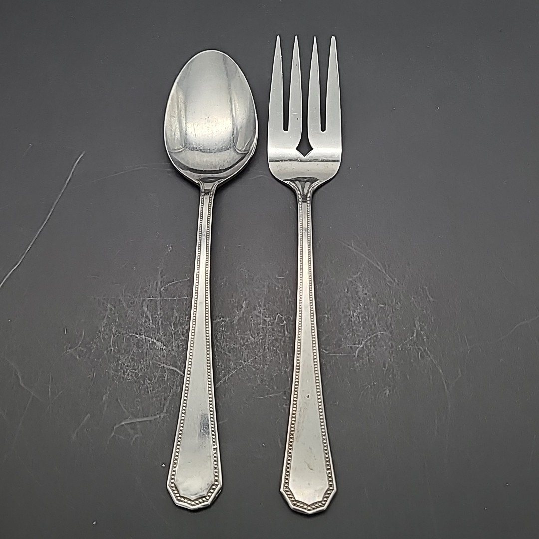 Serving Spoon Fork Oneida Northland Fashionpoint Stainless Japan Beaded Flatware