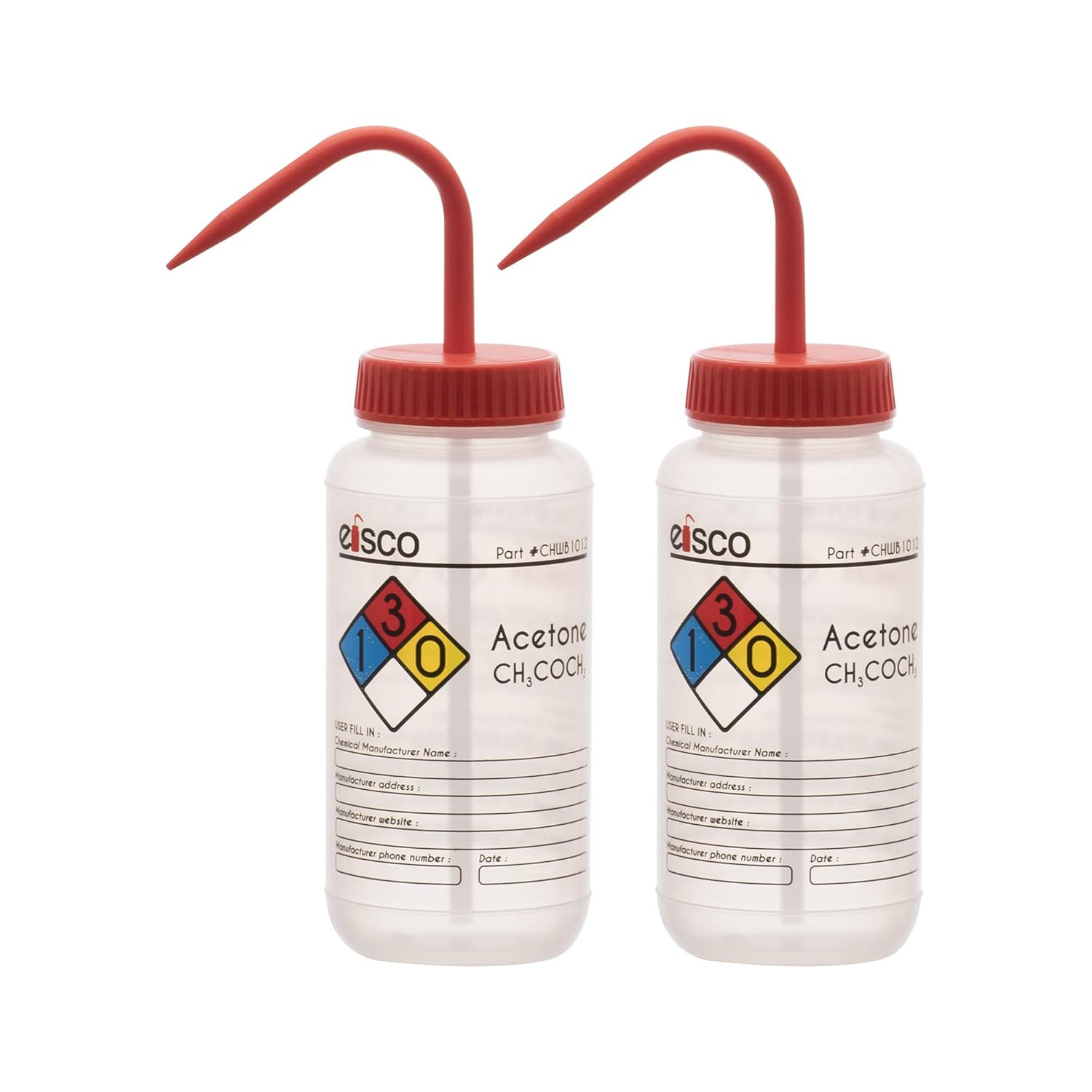- 2 Pack Acetone Wash Bottles 500Ml with Color-Coded Chemical & Safety Labels Wi
