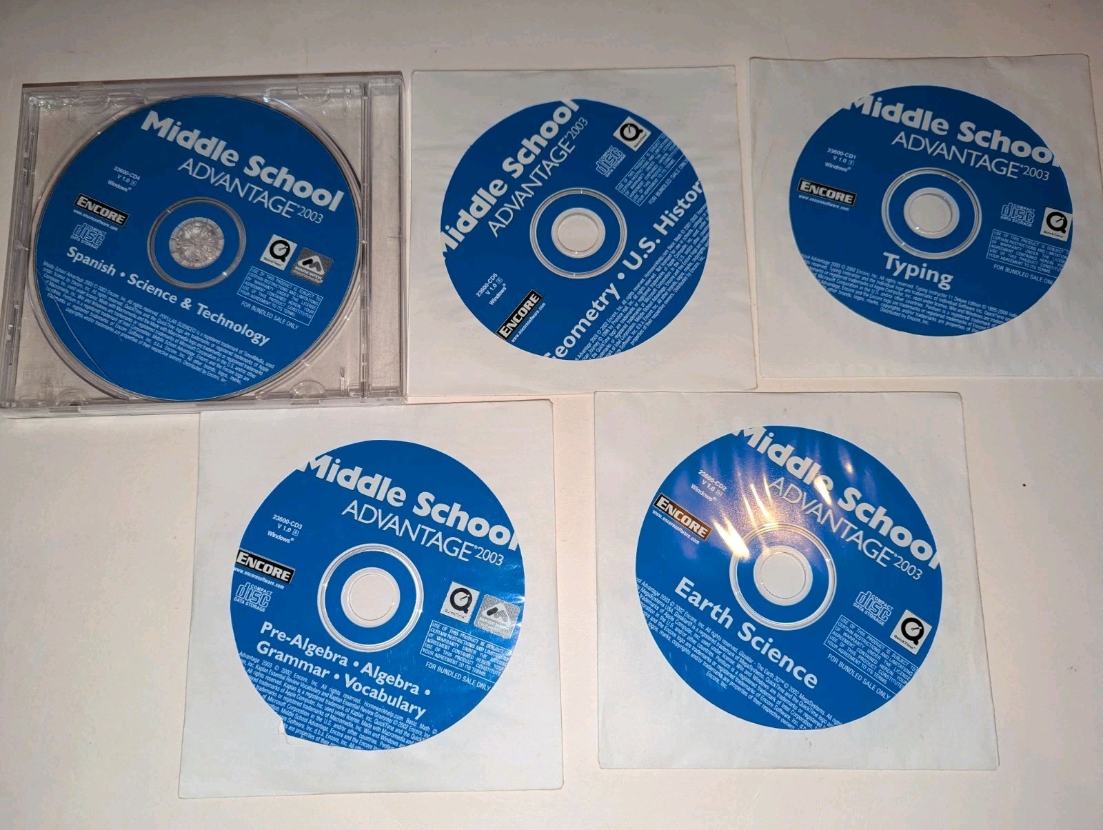 Middle School Advantage 2003 - (5 CDs) Science, Algebra, Geometry, Typing  ++