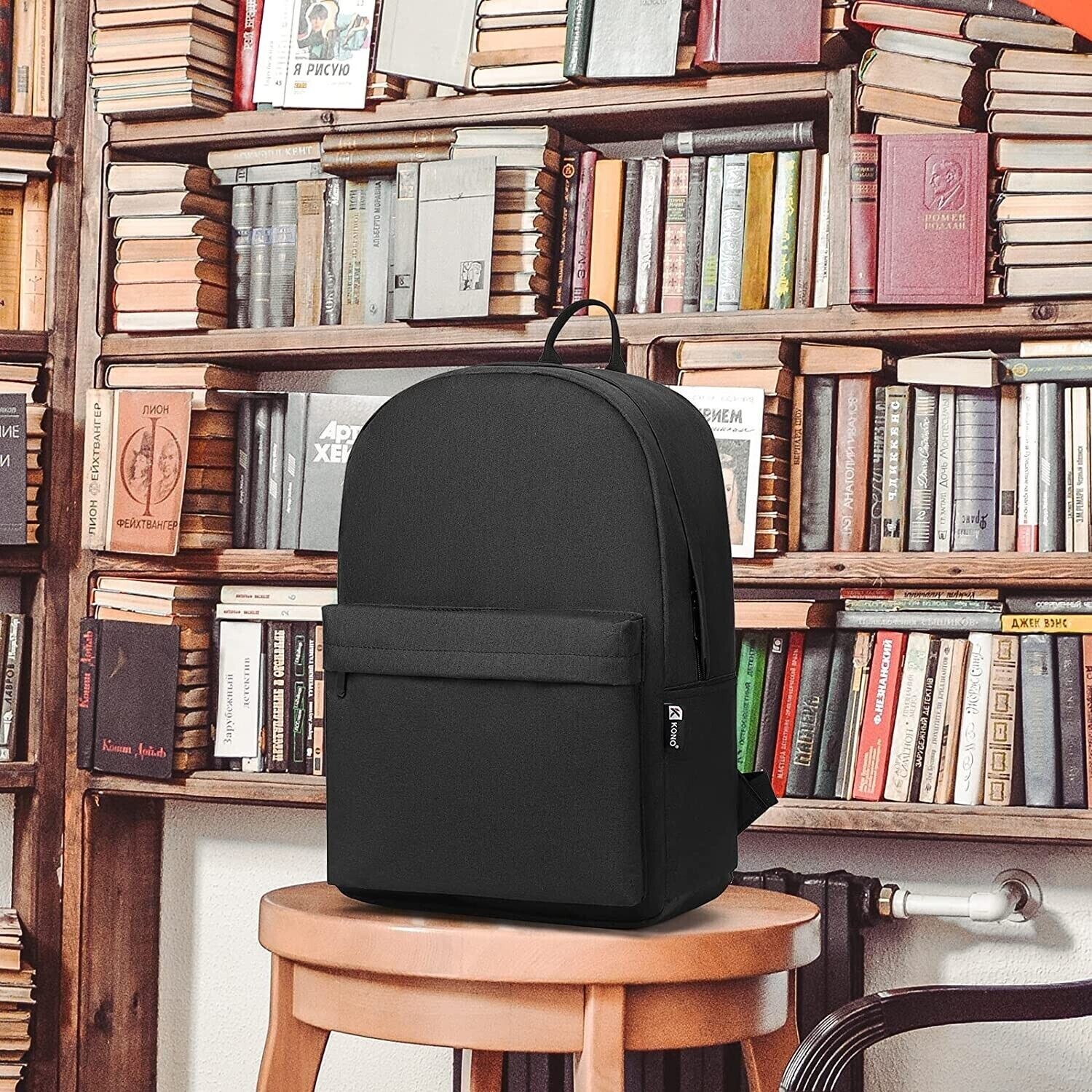 KONO School Backpack College Rucksack Lightweight Bag Black