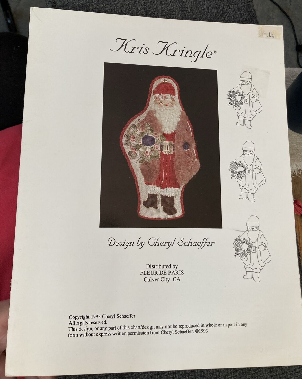 Vtg Rare Kris Kringle Needlepoint 1993 pattern by Cheryl Schaeffer