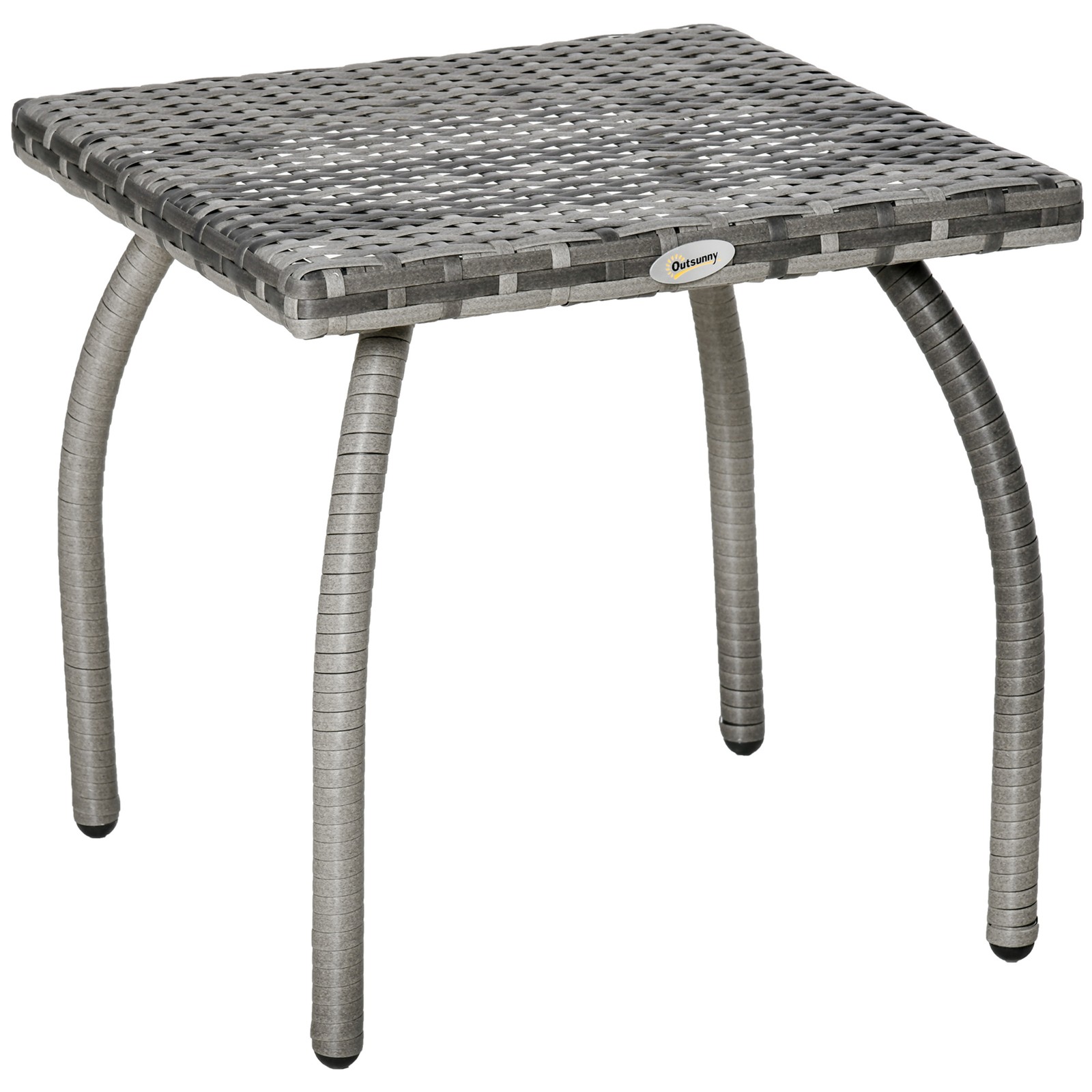 Rattan Wicker Side Table for Outdoor Garden Balcony Backyard, Gray