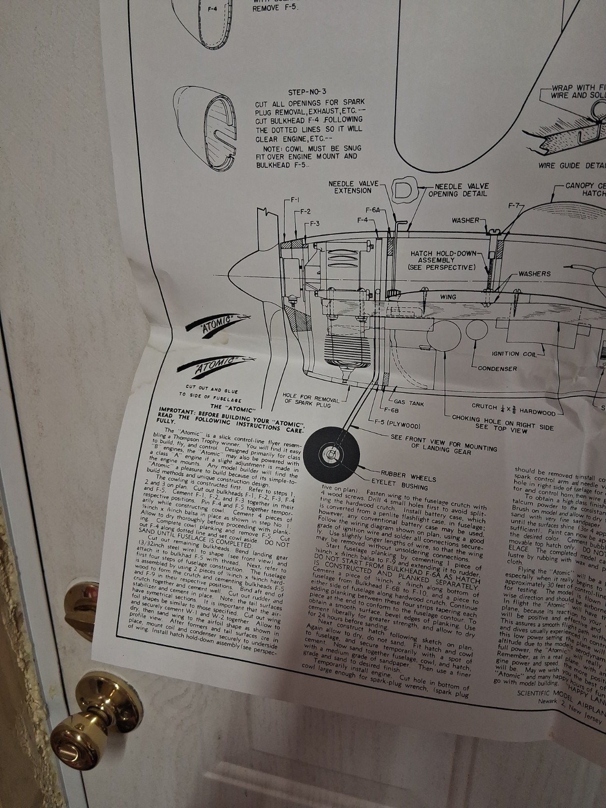 ATOMIC Control Line B Speed Balsa Airplane Plans Only Scientific Model Co