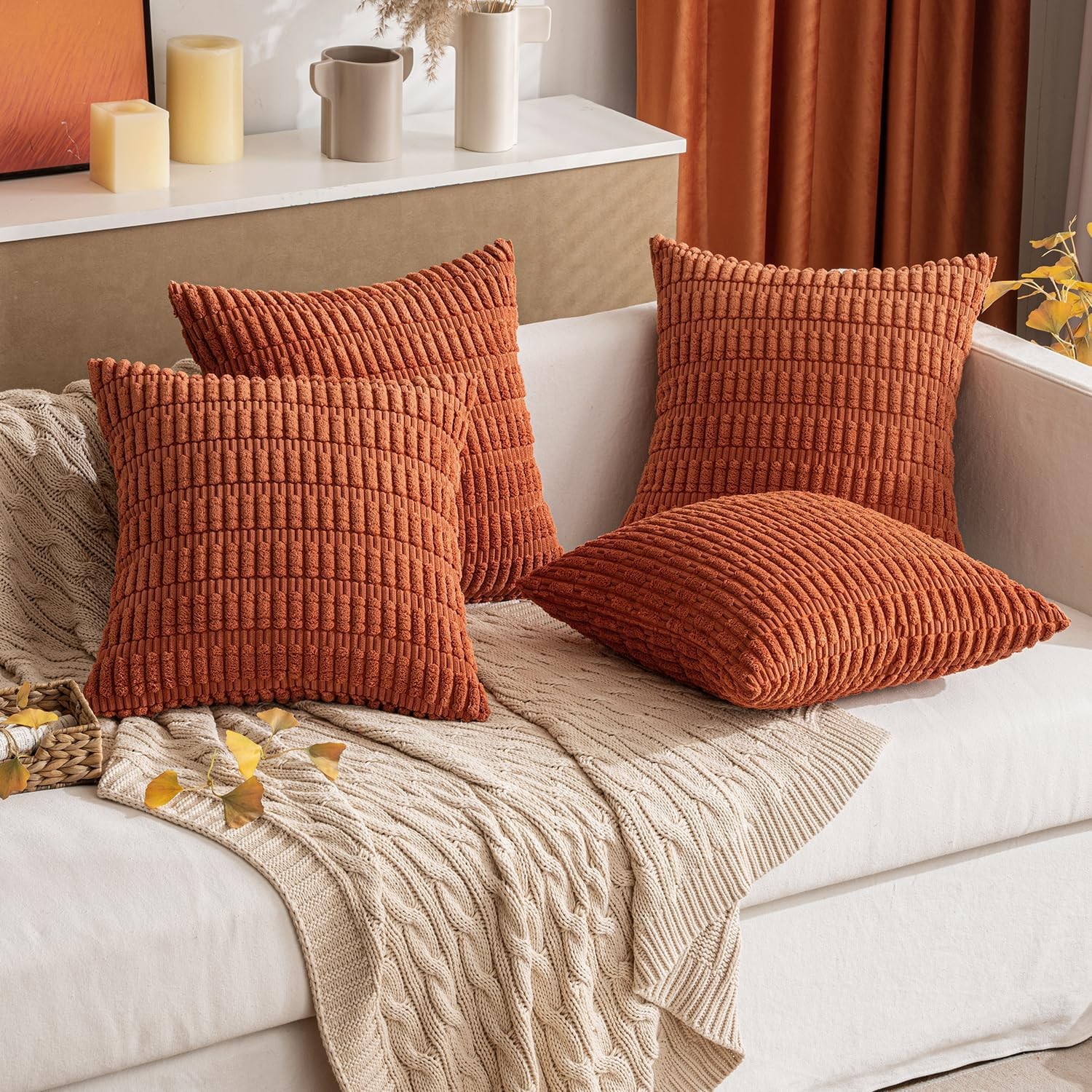 MIULEE Fall Pack of 2 Corduroy Decorative Throw 18" x (Pack 2), Rust