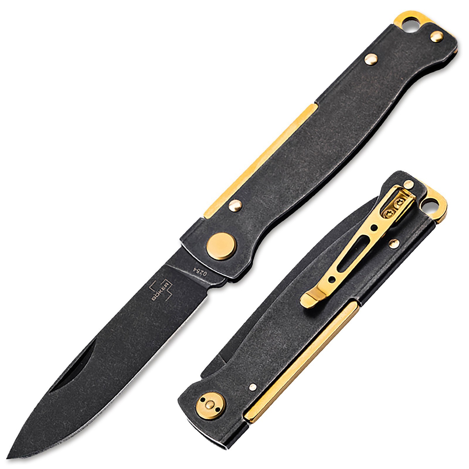 BOKER PLUS Atlas Black Stonewash Brass Folding Knife 12C27 Steel Gold 01BO859