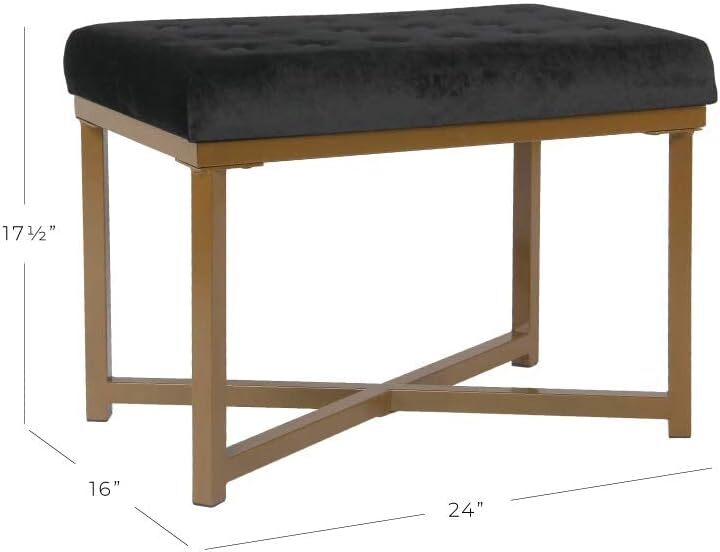HomePop Home Decor | Upholstered Tufted Velvet Ottoman Bench | Dark Black