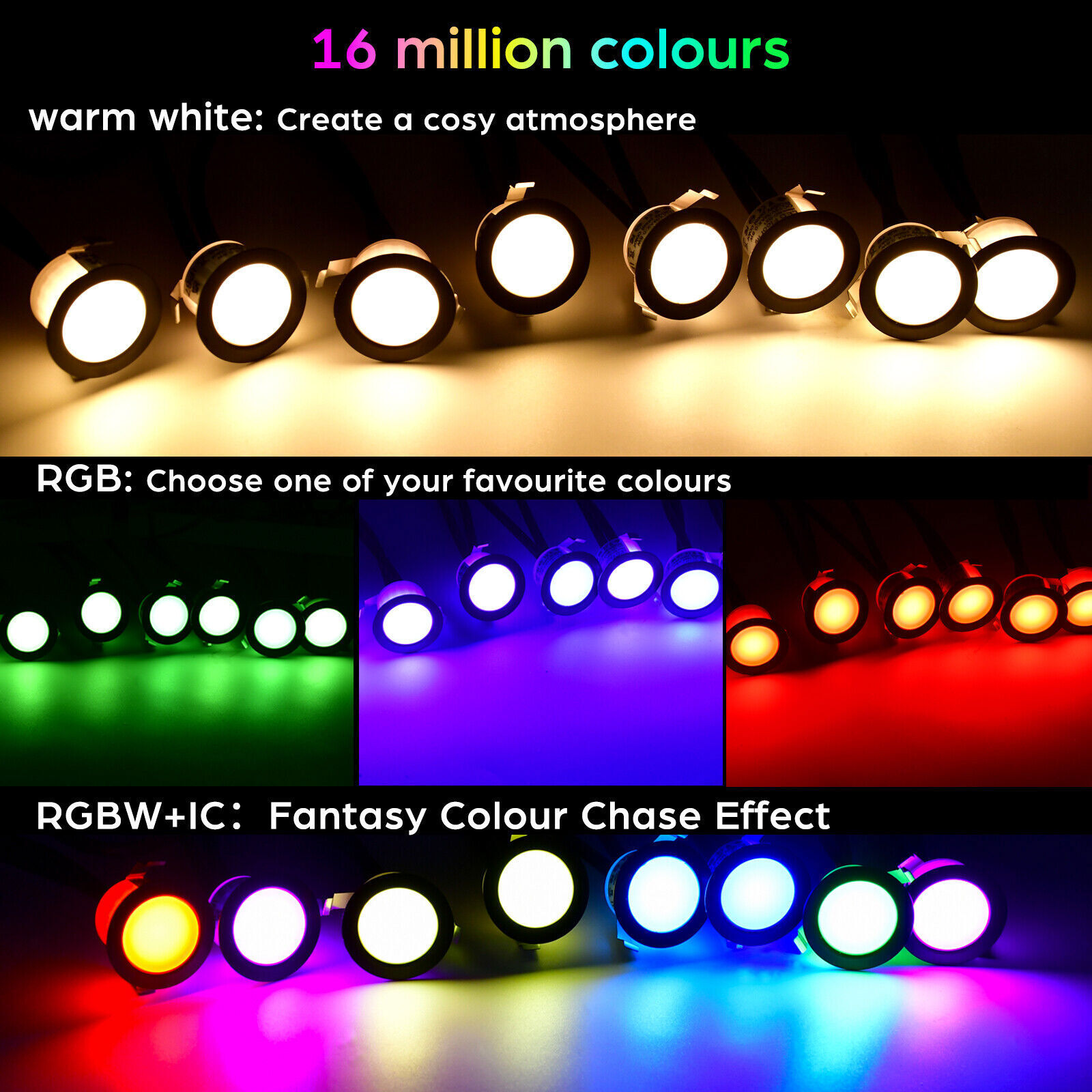 30Pack 1.22" Low Voltage WiFi RGBW+IC Dynamic Recessed LED Deck Light Waterproof