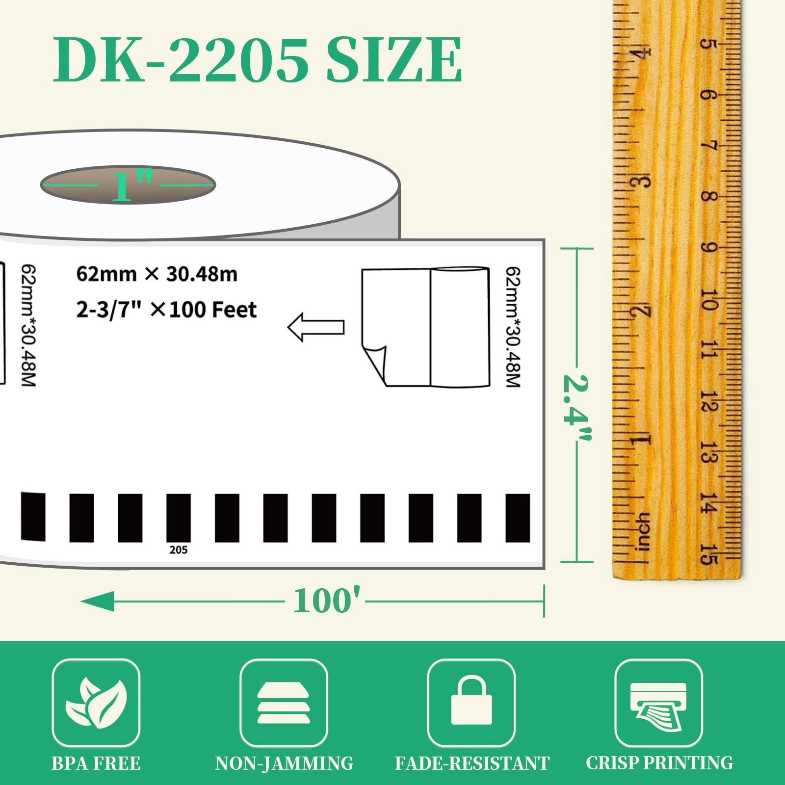 12 Rolls Replace Brother Continuous Label DK-2205 (2.4" X 100') Compatible wi...