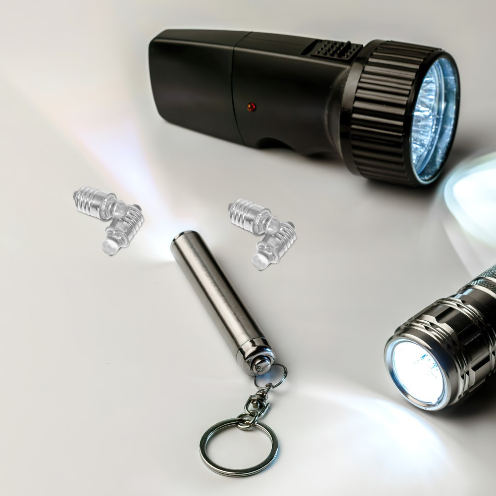 2Pcs Small LED Flashlight Bulbs Replacement Durable Metal Glass Silver Color