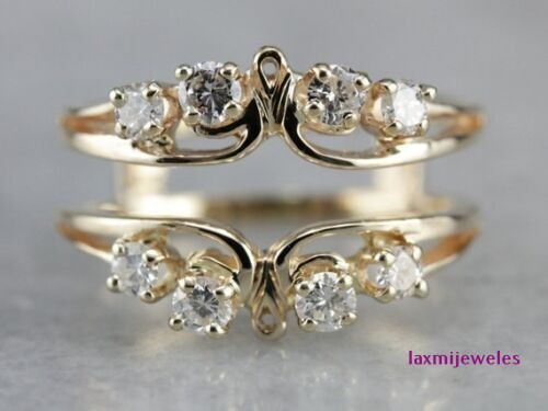0.80 Ct Lab-Created Diamond Band Ring Vintage Filigree Guard Enhancer Gold Over