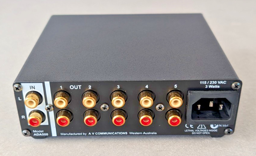 5-way stereo distribution amplifier with gain adjust (AV Communications AD-500)
