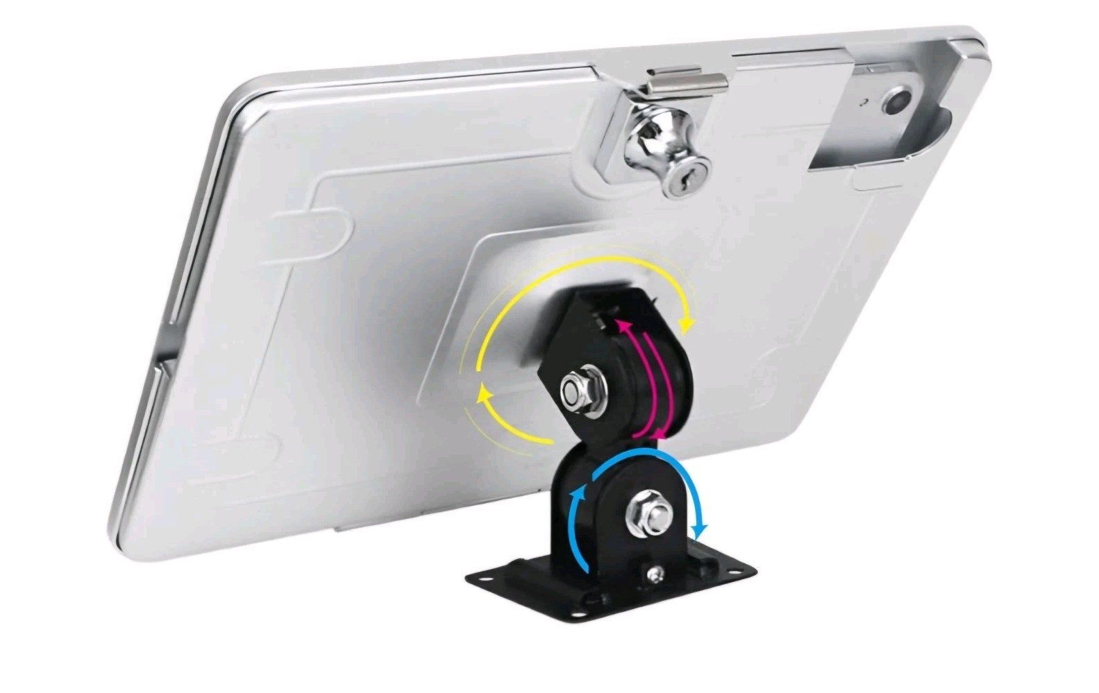Locking Rotating iPad Tablet Wall Mount Stand w/ Key Lock Metal Base Silver #95