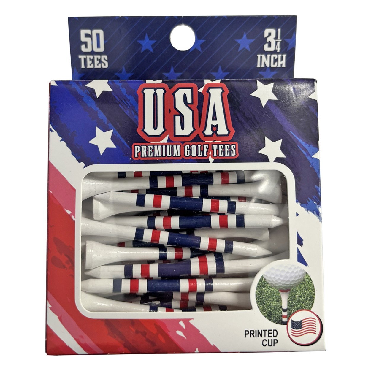 Jef World of Golf USA Premium Wood Golf Tee 50 Pack - Printed Cup Golf Tees