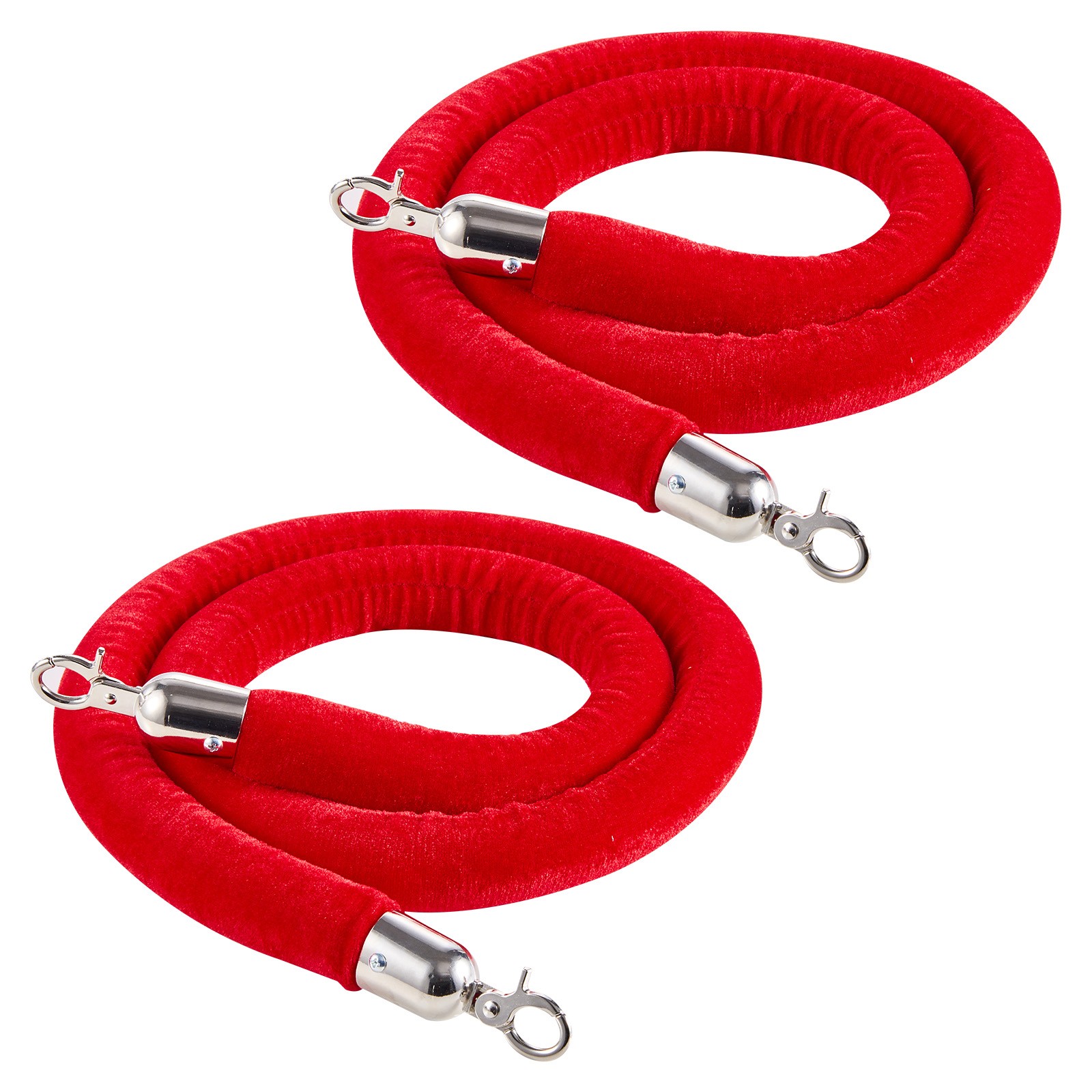 Uimoso 2 Pcs Red Velvet Barrier Ropes 5 ft with Silver Hooks for Stanchion Posts