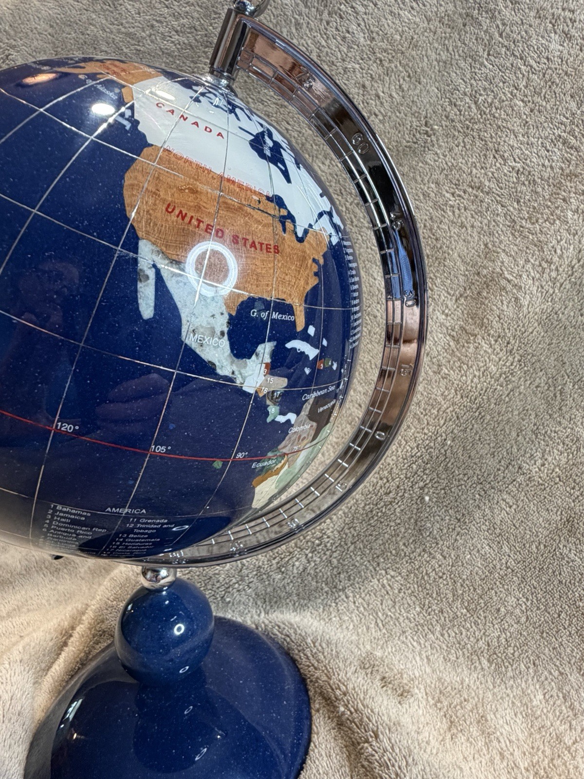 Blue Semi Precious Gemstone 5" Earth Globe With Stand