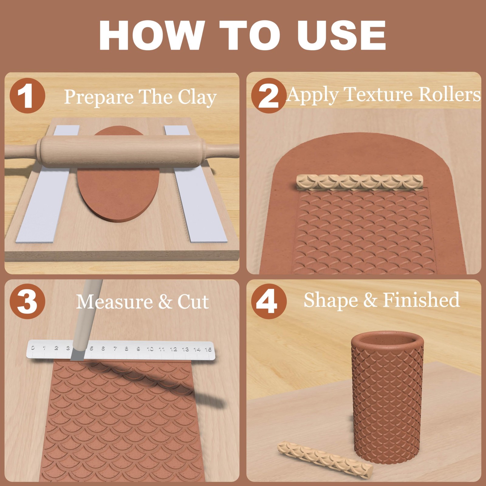 Clay Texture Rollers | 10-Pack Polymer Clay Texture Roller Set for Pottery
