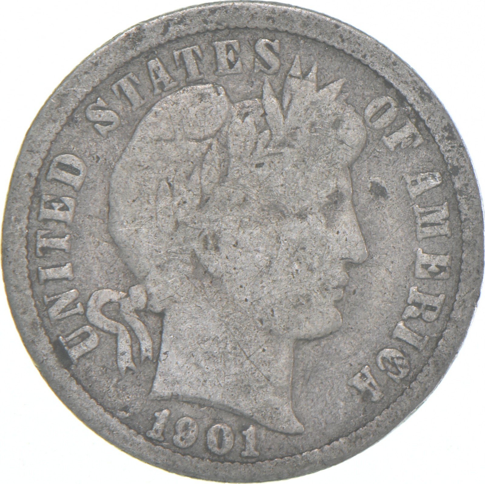1901-O Barber Dime 90% Silver Average Circ