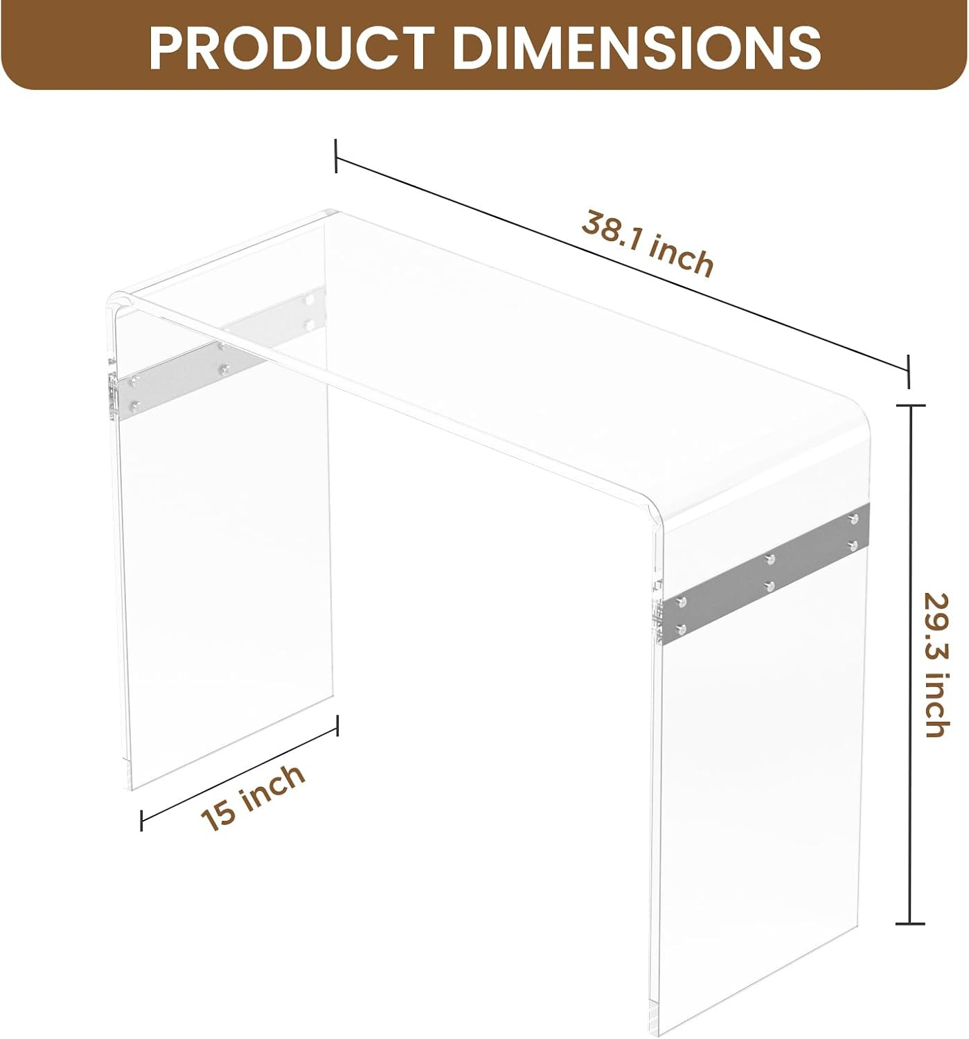 Clear Acrylic Accent Table, 40.9" X 15.0" X 29.3" U-Shape Modern Lucite Console