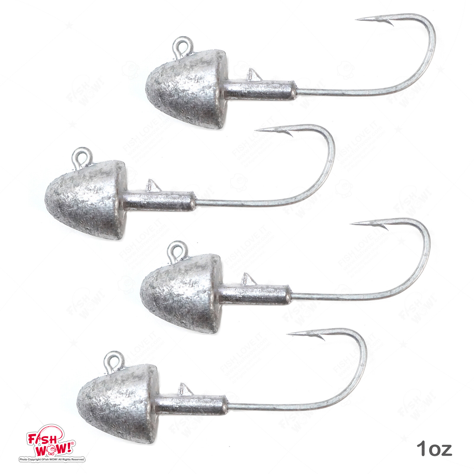 4pcs Fish WOW! 1oz Fishing Scampi Bullet Jig Head for Grub Swim Bait Saltwater