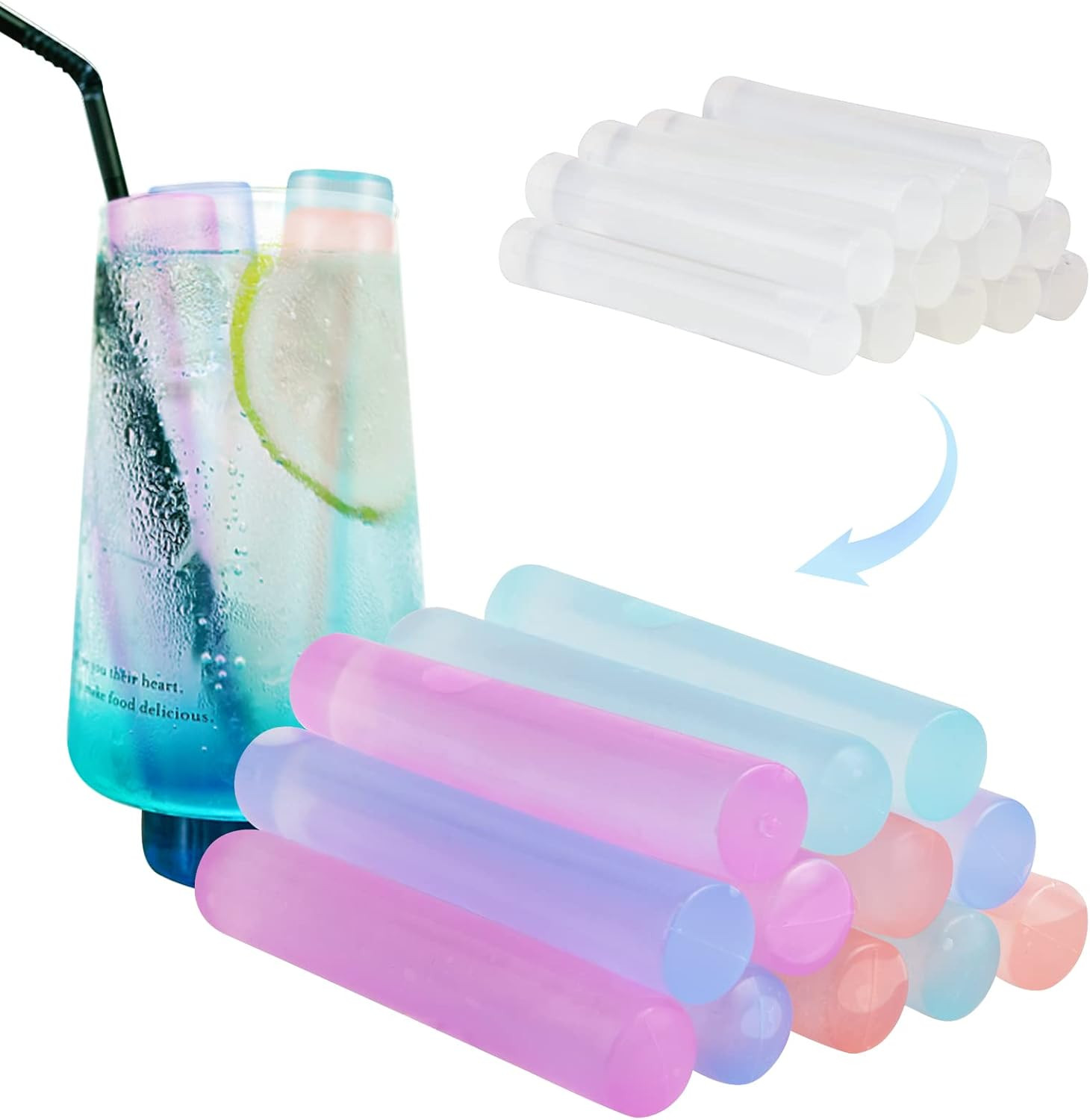 12 Pack Color-Changing Reusable Ice Cubes for Drinks, Quick Freeze Water Bottle