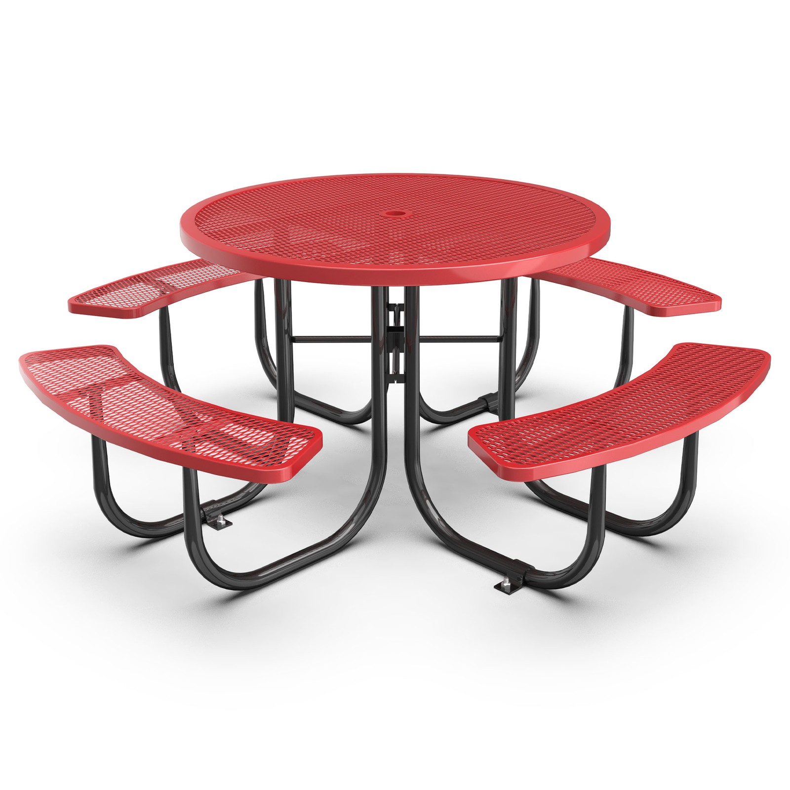 Red Round Patio Table & Chair Set with Umbrella Hole