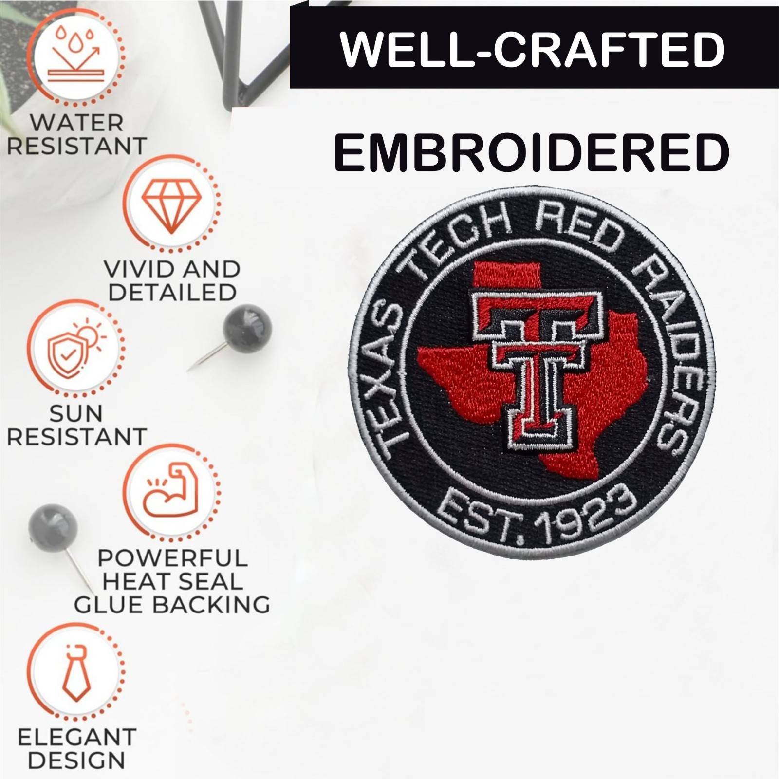 Texas Tech Raiders NCAA Team Logo Iron On Patch - Sew Patch - Embroidered Patch