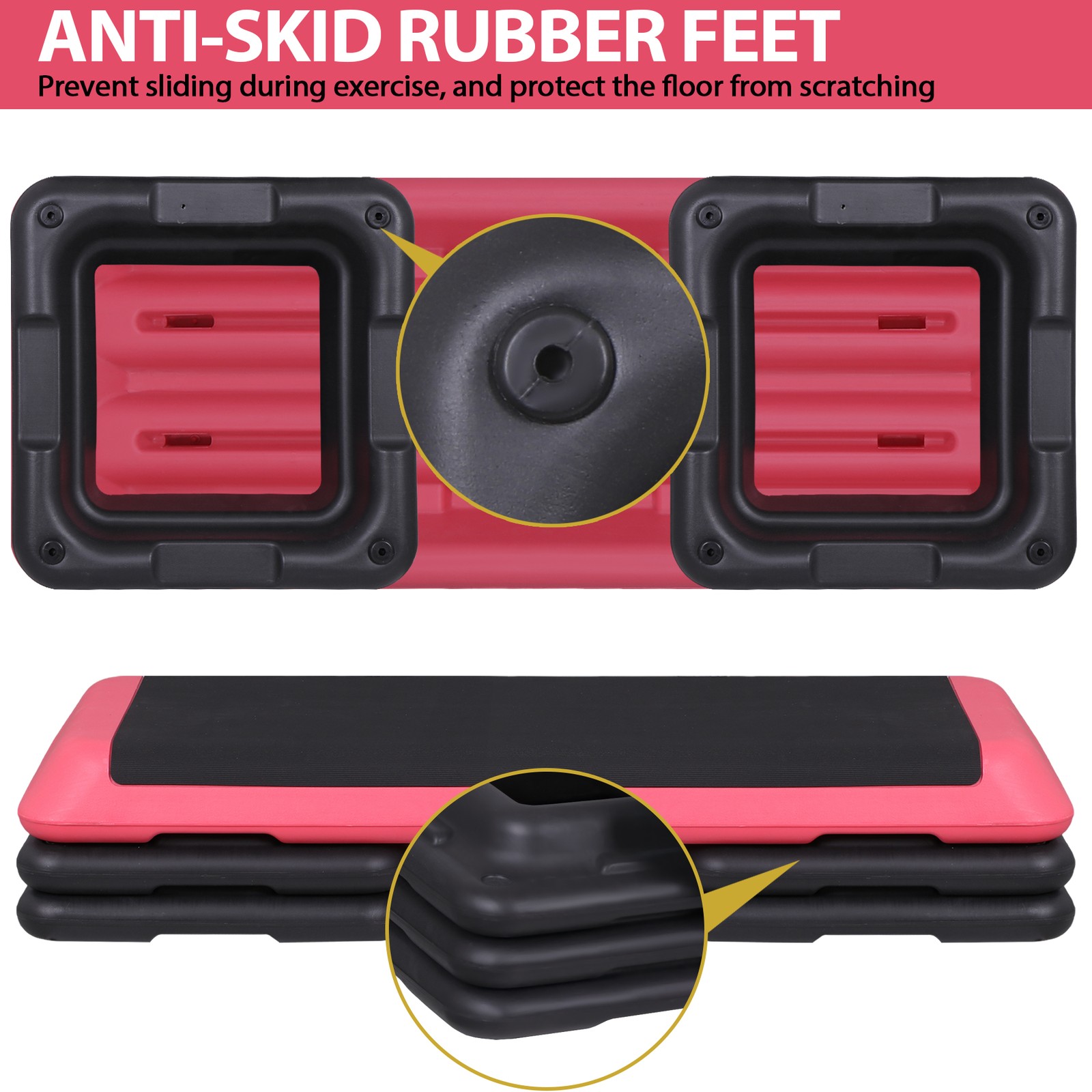 43'' Aerobic Step Platform Exercise Adjustable Workout Stepper with 4 Riser Pink