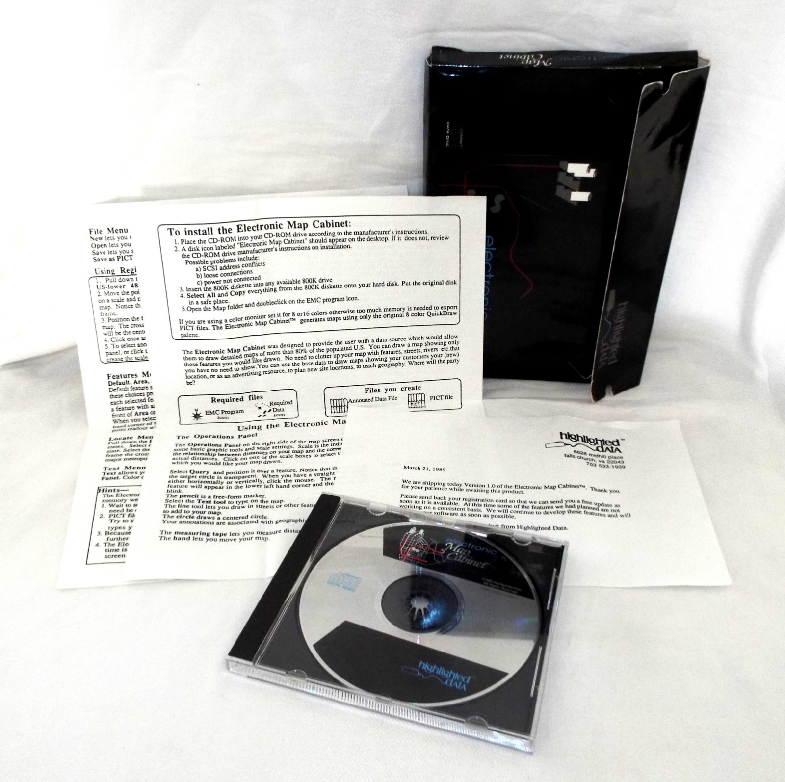 Electronic Map Cabinet Software, Highlighted Data Vintage Historical CD-Rom 1989