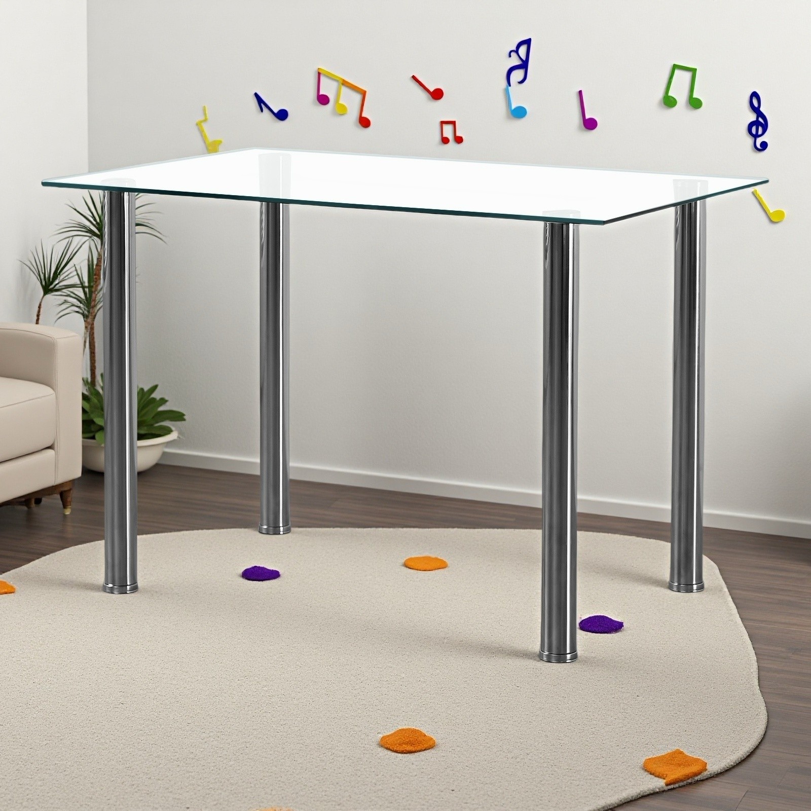 Glass Dining Table - 4 Seater Tempered Clear Glass 43.3" Rectangle Kitchen Desk