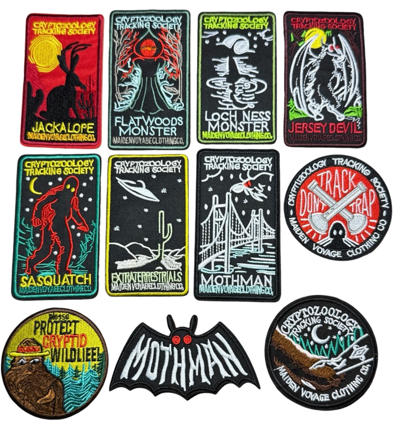 Iron-On Patch Cryptozoology - Mothman, Sasquatch, Lochness Monster, Jersey Devil