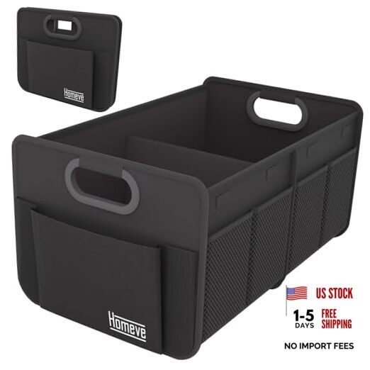 Trunk Organizer, Car Storage, Reinforced Handles, 2 Compart-Small Black