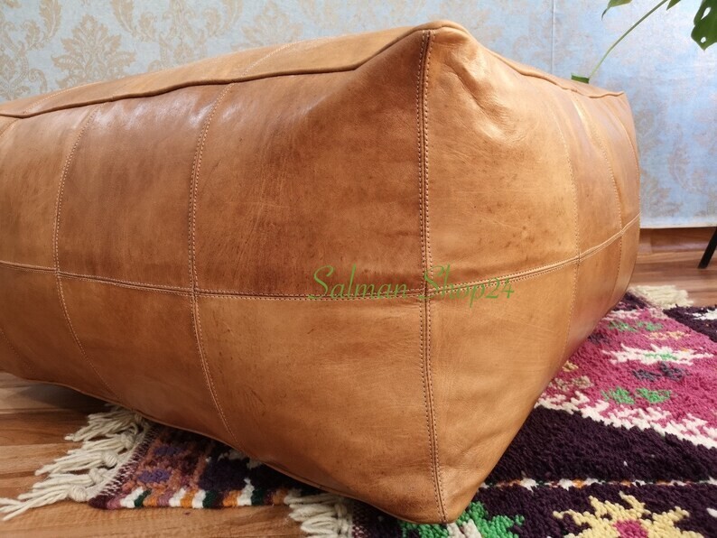 Leather Moroccan Ottoman Pouffe New Genuine 30'' Brown Handmade Unstuffed Boho