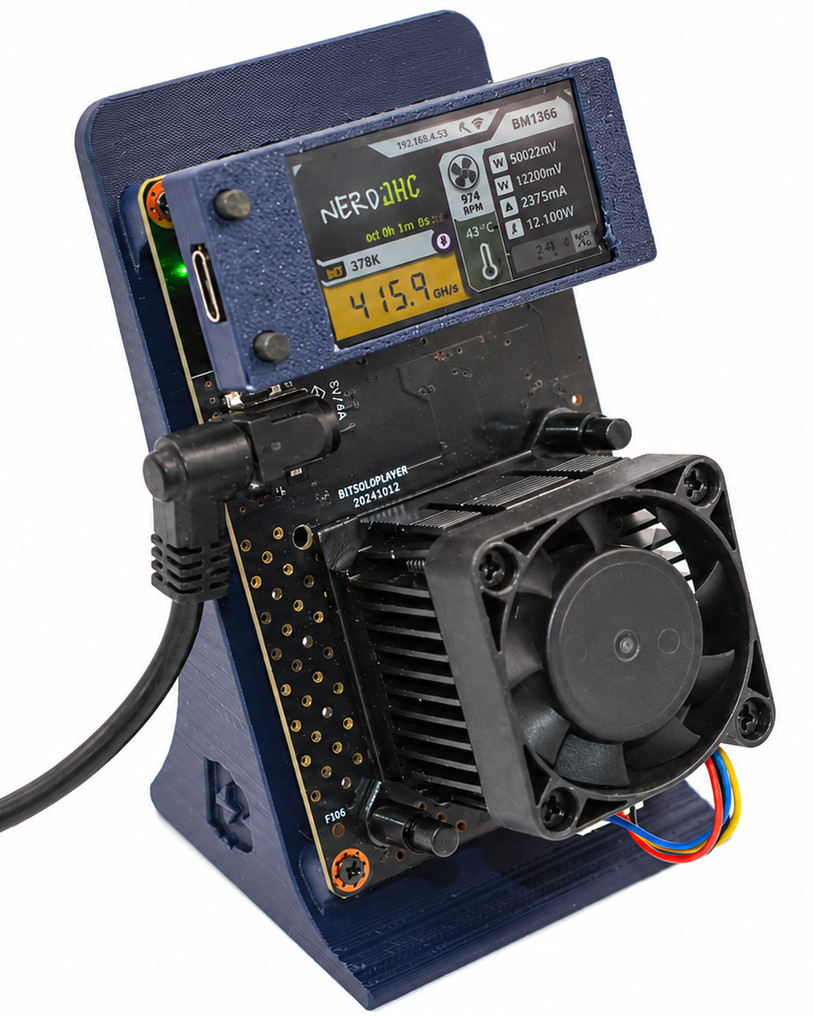 NerdAxe 500G Midnight Solo Bitcoin Miner 400–500GH/s BM1366 Wi-Fi Display & PSU