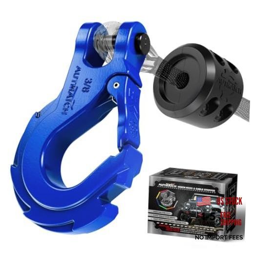 Winch Hook 3/8" - Clevis Slip Hook 3/8" Winch Hook with Cable Stopper Blue