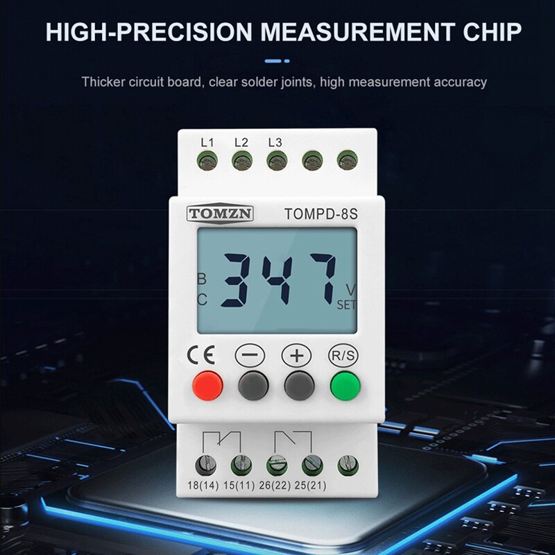 3-Phase DIN Rail Voltage Relay, Adjustable Undervoltage Protection,3696-