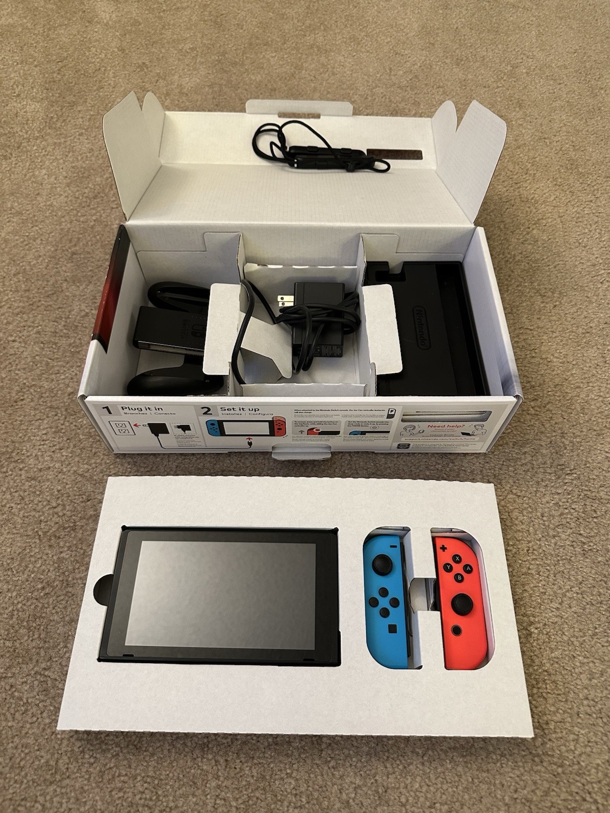 Nintendo Switch System 32GB Console w/Neon Red & Blue Joy-Cons + Dock & Extras