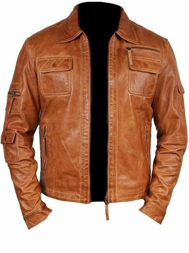 Men's Cafe Racer Stylish Tan Brown Biker Real Leather Jacket - CHRISTMAS SALE
