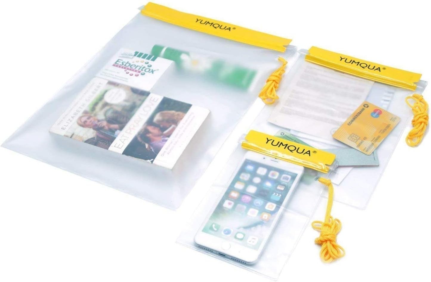 YUMQUA Clear Waterproof Bags, Water Tight Cases Small, Medium, Large, Yellow