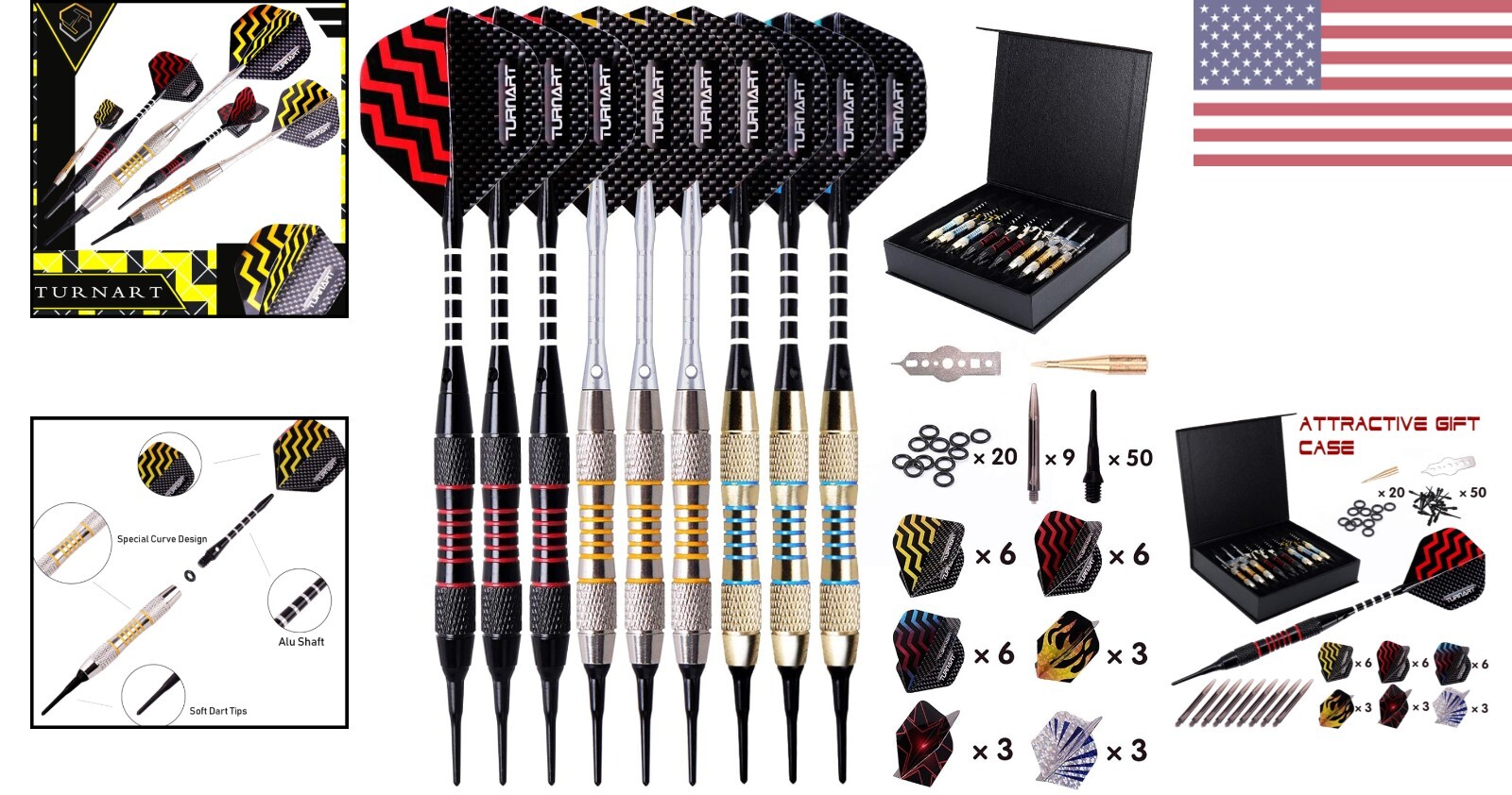High-Quality Soft Tip Darts Set - Perfectly Balanced - 9 Pcs - Stylish Case